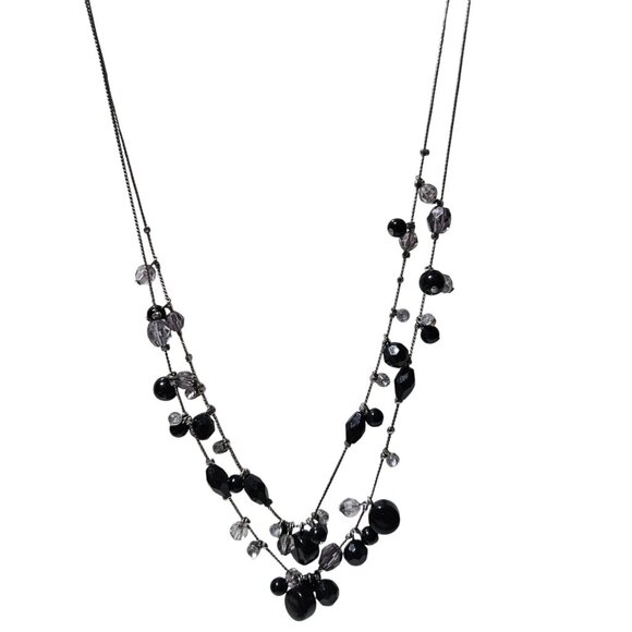 Elegant Layered Black Clear Beaded Necklace Multi Strand Statement Jewelry Women - Picture 1 of 6